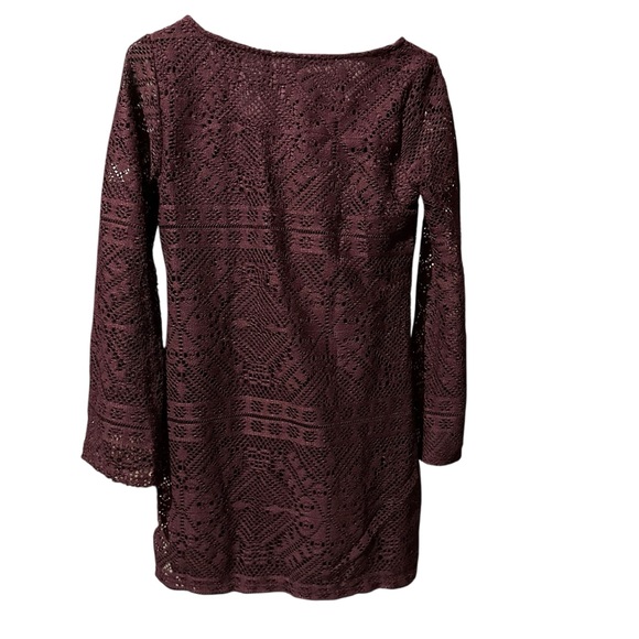 NWT Purple Boho Lace Overlay Long Flare Sleeve V Neck Pullover Mini Dress - Med - Picture 4 of 10